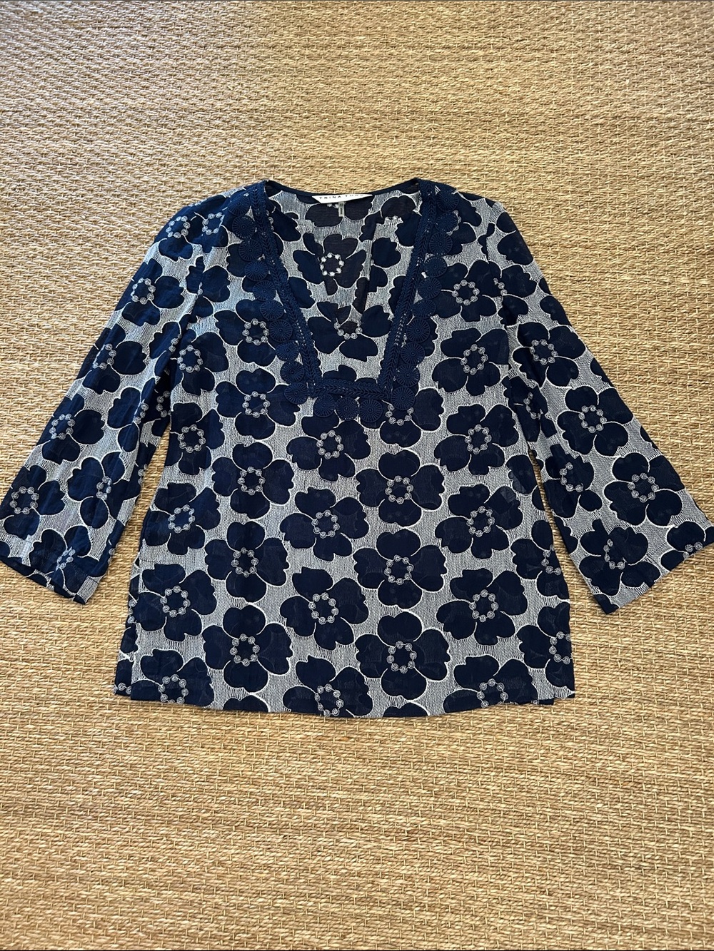 Trina Turk navy blue and white top